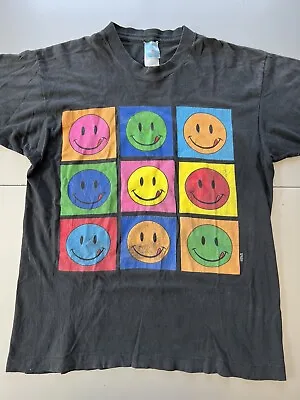 Vintage 90s Andy Warhol Smiley Face Art Faded Distressed Single Stitch Shirt L • $59.97