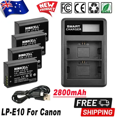2800mAh LP-E10 Battery +Dual Charger For Canon EOS 1300D 1200D 3000D T3 T5 T6 T7 • $35.99