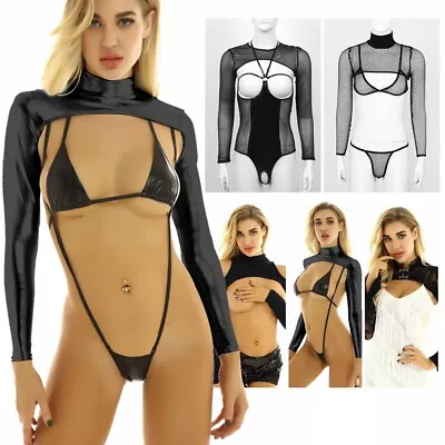 Ladies Crop Top Shrugs Crotchless Bodysuit Lace-up Fitting Shrugs Bra Outfit  • £11.41