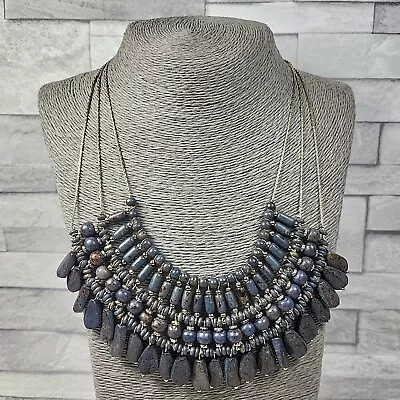 ACCESSORIZE Statement Bib Necklace Blue Stone Beads Costume Jewellery  • £9.50