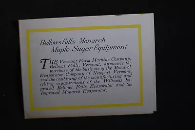 Ca 1920 Bellow Falls Monarch Evaporators & Sugaring Outfits Ad • $24.99