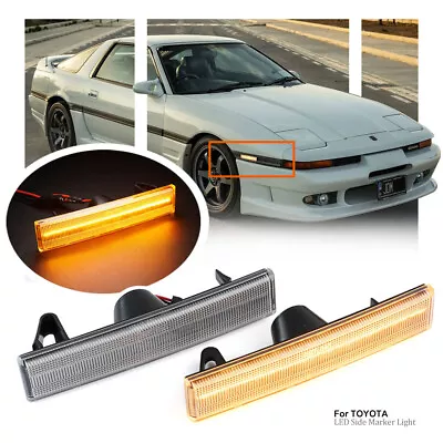 Clear Lens Front Amber LED Side Marker Light Lamp For 86-92 Toyota Supra MK3 A70 • $39.99