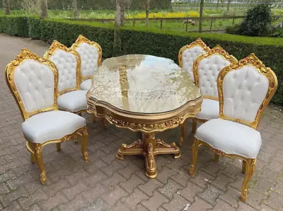 Regal Italian Baroque Charm: White And Gold 7-Piece Dining Set • $4900