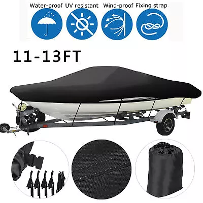 £21.99 • Buy Black Heavy Duty Boat Cover Waterproof Speedboat V-Hull Fish Ski Marine 11-13ft