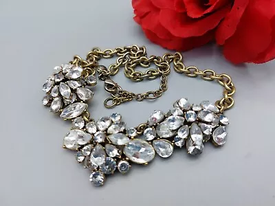 Signed Vintage J Crew Beveled Crystal Rhinestone Necklace Gold Tone 21  • $19.95