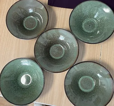 5 Soup Cereal Bowl 7  Fusion Wasabi Gabbay Gibson Green Speckled Brown Trim EUC! • $25