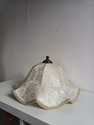 Vintage White Cream Damask Uplighter Ceiling Shade Gold Country House Cottage • £30