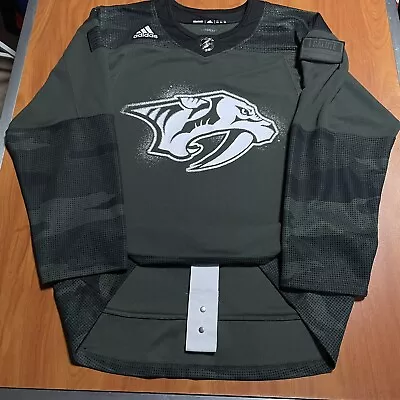 Adidas Authentic Nashville Predators Military NHL Hockey Jersey Green Camo 50 • $125