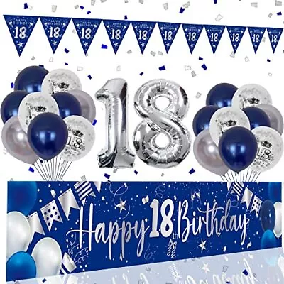 18th Birthday Decorations For Boys GirlsNavy Blue Extra Long Happy 18th Birth... • £15.10