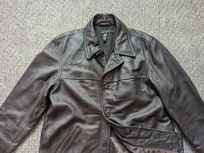 Vintage J.CREW Leather CAR COAT Brown L Jacket 44-46 Insulated 1990s Y2k • $159.95