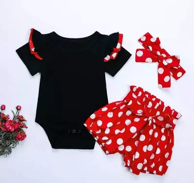 Minnie Mouse Disney Dress Outfit Photoshoot First Birthday Clothes Shorts Summer • $21