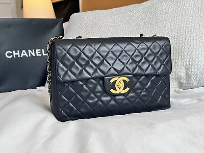 Chanel Vintage Classic Single Flap Bag Quilted Lambskin Maxi Black • $2999
