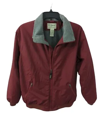 LL BEAN Full Zip Nylon Fleece Thinsulate Jacket Mens L Tall Maroon Grey 205108 • $34.95