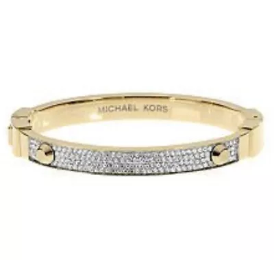 Michael Kors Pave Hinge Astor Stud Gold Tone Crystal Accent Bangle Bracelet • $30