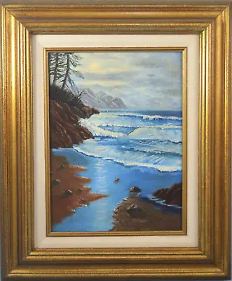 Vintage Original Oil Painting Seaside Beach Landscape Framed • $48