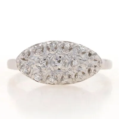 White Gold Diamond Vintage Cluster Ring - 14k Single & Round Brilliant .16ctw • $339.99