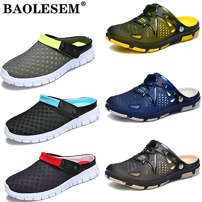 Mens Womens Slip On Slippers Hollow Beach Sandals Clogs Casual Garden Flat Shoes • £13.99