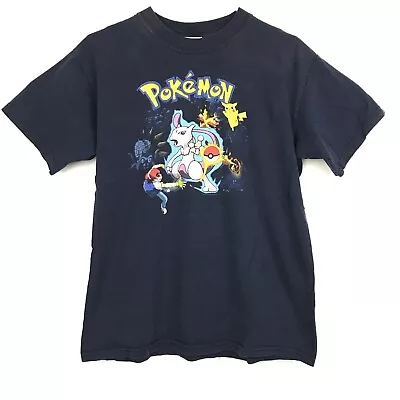Rare VTG Pokemon Mewtwo Ash Pikachu T Shirt Nintendo 1999 Youth XL Adult S Blue • $79.95