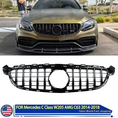 Front Upper Grille For Mercedes W205 15-18 C63 C63S GT Style All Gloss Black USA • $145.89