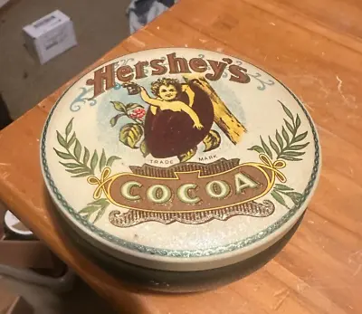 Vintage Hershey's Cocoa 5 Inch Round Candy Tin With Lid And Cherub In Cocoa Bean • $5