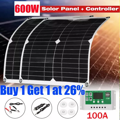 £22.56 • Buy 600W Solar Panel Kit Battery Charger & 100A Controller For Car Van Caravan Boat
