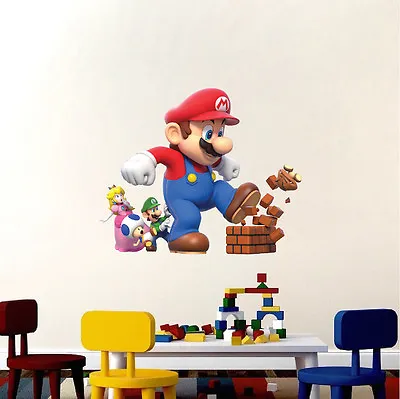 Super Mario Big Wall Decals Nintendo Wallpaper Stickers Mario Game Room E14 • $47.95