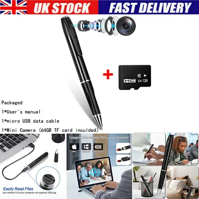 £24.99 • Buy Portable Hidden Pocket Pen Camera 1080P Mini Wearable Recorder Body+64GB TF Card