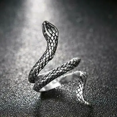 Vintage Silver Black Snake Ring Stainless Steel Rock Hip Hop Men Size Adjustable • $1.25