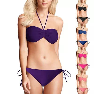 $6.95 • Buy Ladies Classic Bandeau Halter Neck Bikini Top Bottom Set Swimwear Bathers Sw2045