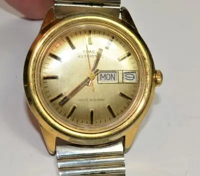 VTG 1979 Timex Automatic Viscount Day Date WR Gold Color Men's Watch Serviced • $268.21