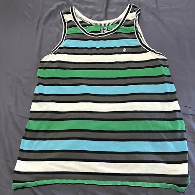 Volcom Men’s Tank Top Striped Large L Green Blue White Grey Black Sleeveless • $9.91