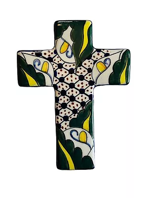 Talavera Pottery Mexican Hand Painted Lilies Folk Art Wall Cross Crucifix 5  W • $14.50