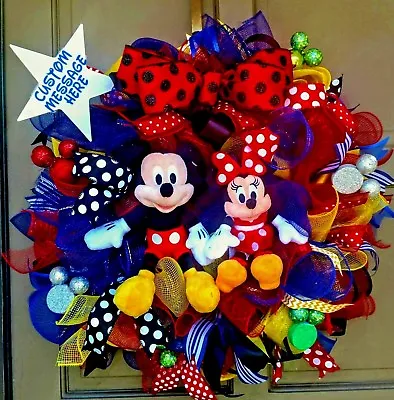 Large Handmade Mickey And Minnie Mouse Front Door Wreath Birthday Door Decor • $89.99