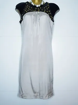 £3.99 • Buy Bastyan Dress Uk 12 Black Beige Beaded Sleeveless Party Bb804