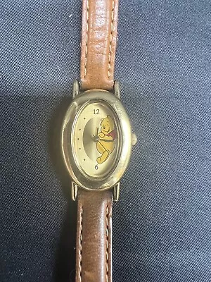 Vintage Disney Winnie The Pooh Watch Oval Face Genuine Leather Band New Battery • $16