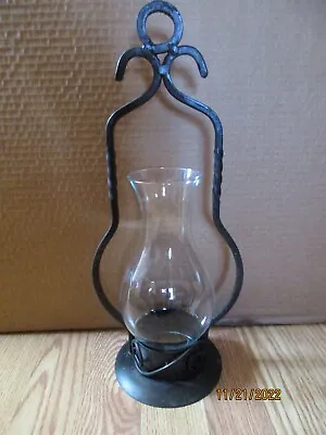 $14.99 • Buy Vintage 15  Wrought Iron Candle Holder With Glass Chimney