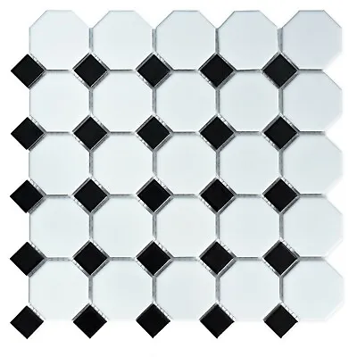 Mix Pattern White & Black Ceramic Mosaic Tiles Sheet For Walls Floors Bathrooms • £42.90