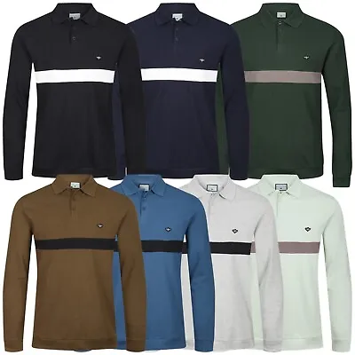 New Mens Polo Shirt Pique Long Sleeve Stripe 100% Cotton Designer Plain Top • £9.99