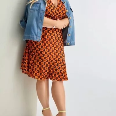 Cabi Flip Dress Orange Size Large Sleeveless Polka Dots Floral V-Neck • $45