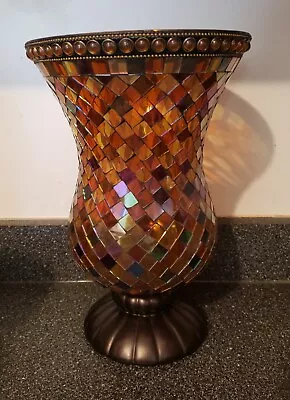 XL Vintage Hurricane Mosaic Stained Glass Candle Holder GLOBAL FUSION 12” (READ) • $25