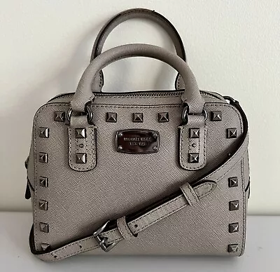 Michael Kors Pearl Grey Studded Saffiano Leather Satchel Handbag Crossbody Purse • $19.06