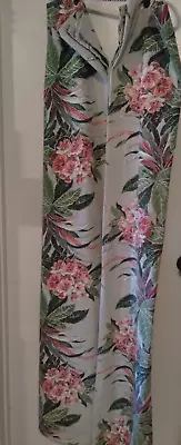 2- Vtg  Panel  Window Curtains  /barkcloth/tropical Flowers/leafs/pinks/grays • $59