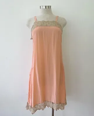 Vintage 1920’s Peach Flapper Silk Slip Dress With Lace Trim. Antique. • $160