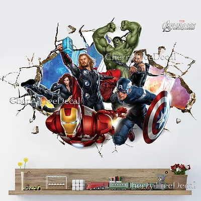 Super Hero Avengers Wall Crack Decal Sticker Boys Bedroom Decor Art Hulk Ironman • £12.95