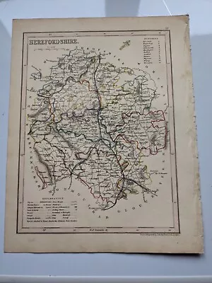 County Map Of Herefordshire England Hand Coloured C1860 • £9