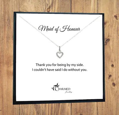 Charmed Jewellery Personalised Maid Of Honour Gift CZ Heart Necklace • £23.99