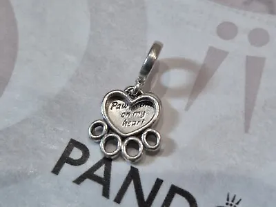 Genuine Authentic Pandora Silver Hearts & Paw Print Pendant Charm 799360C00 • £20