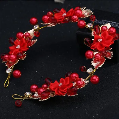 £35.31 • Buy Red & Gold Crown/tiara/headband, Clear Crystals &  Red Pearls & Flowers