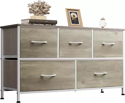 Dresser For Bedroom & 5 Drawers Wide Chest Fabric Storage Organizer Greige Oak • $90.99