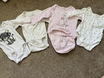 Baby Girls 0-3 Months X4 Long Sleeve Vests Bundle Rabbit + Bear H&M • £2